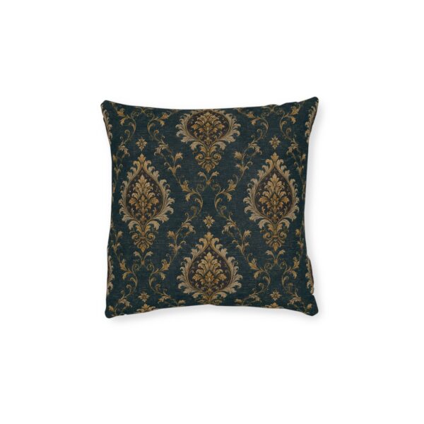 Damask Teal & Gold Square Pillow — Vintage Decorative Throw Pillow
