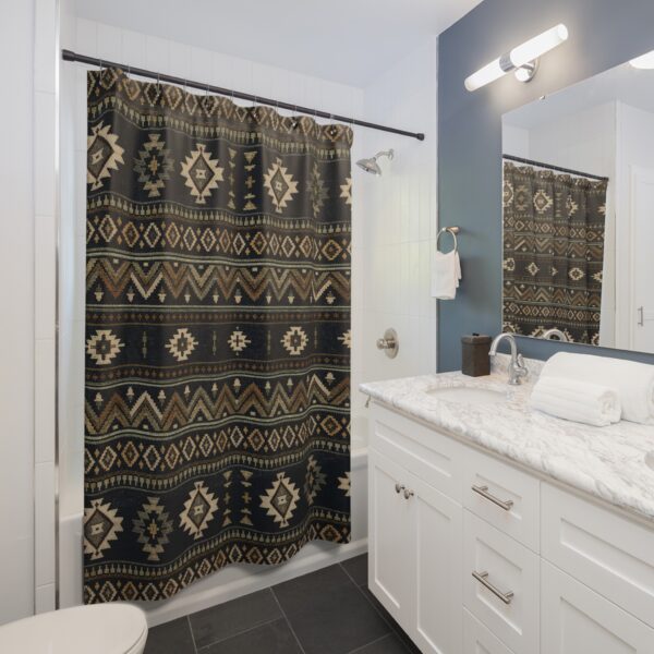 Southwestern Aztec Tribal Geometric Shower Curtain — Rustic Bathroom Decor