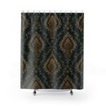 Victorian Damask Shower Curtain — Elegant Gold & Teal Bathroom Drapery