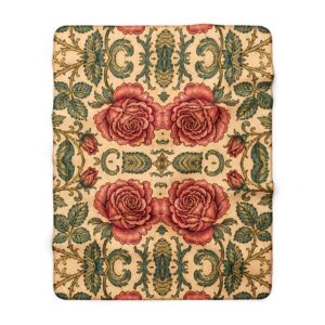 Vintage Rose Tapestry Sherpa Blanket | Floral Victorian Pattern