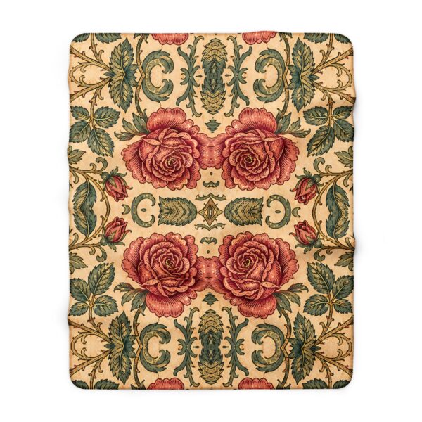 Vintage Rose Tapestry Sherpa Blanket | Floral Victorian Pattern