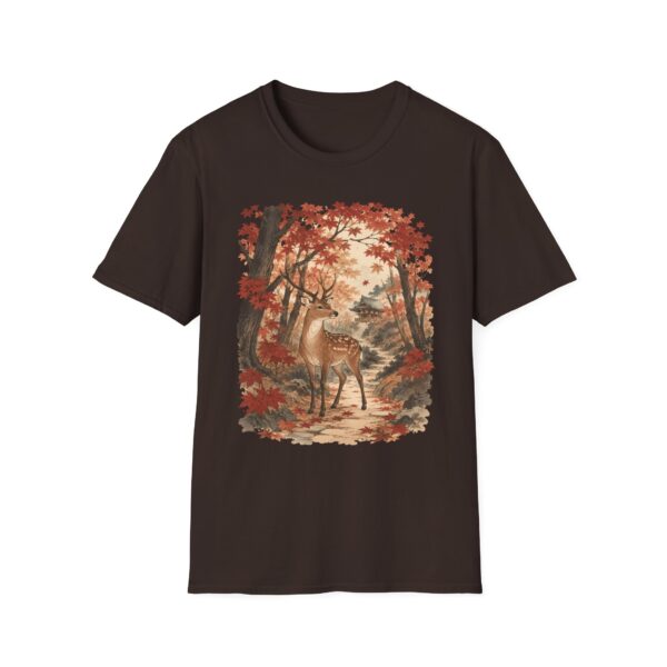 Autumn Deer Ukiyo-e T-Shirt — Rustic Fall Woodland Tee with Deer & Maple Leaves