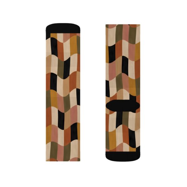 Retro Patchwork Earth Tone Geometric Crew Socks