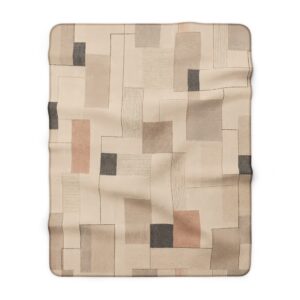 Neutral Geometric Blocks Sherpa Blanket | Beige Modern Minimalist Throw