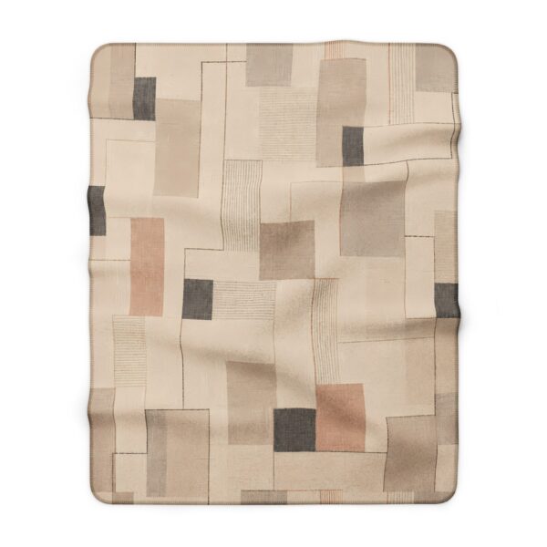 Neutral Geometric Blocks Sherpa Blanket | Beige Modern Minimalist Throw