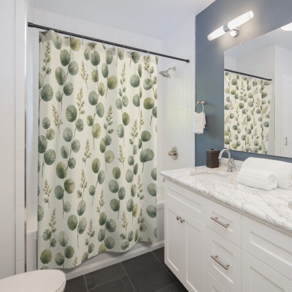 Eucalyptus Leaf Pattern Shower Curtain | Botanical Bathroom Decor