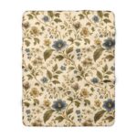 Vintage Floral Sherpa Blanket — Blue & Mustard Cottage Throw