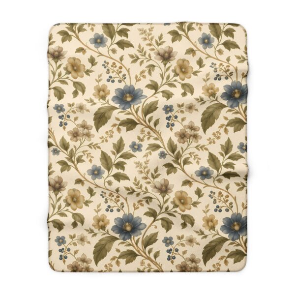 Vintage Floral Sherpa Blanket — Blue & Mustard Cottage Throw