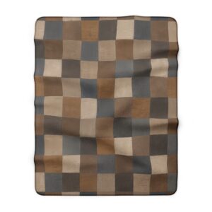 Neutral Plaid Pattern Sherpa Fleece Blanket | Cozy Checkered Throw