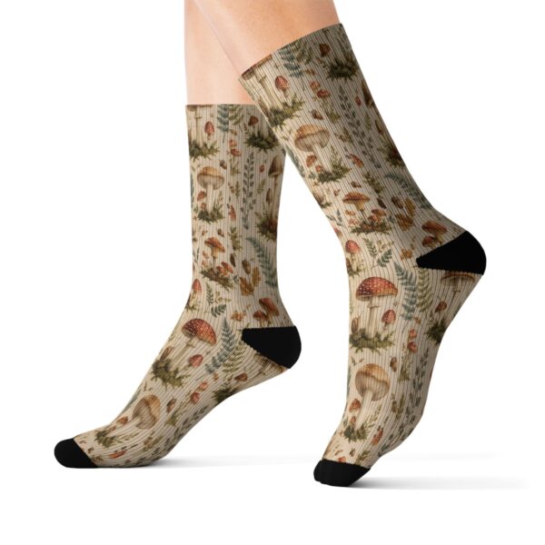 Mushroom Garden Sublimation Socks — Vintage Botanical Cozy Crew Socks