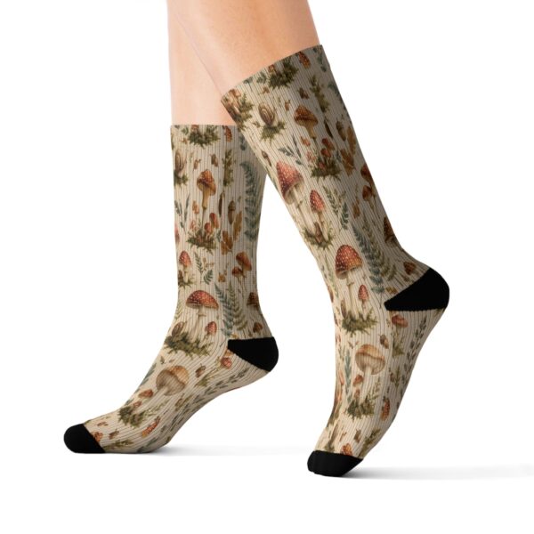Mushroom Garden Sublimation Socks — Vintage Botanical Cozy Crew Socks