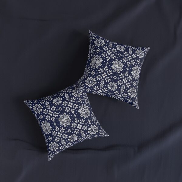 Indigo Floral Tile Pattern Square Pillow | Navy White Decorative Cushion