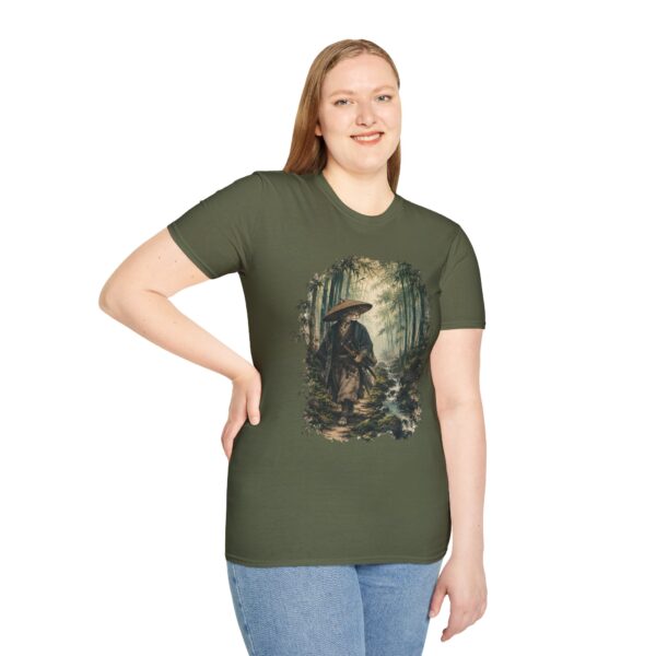 Samurai with Straw Hat Bamboo Forest T-Shirt | Japanese Warrior Illustration