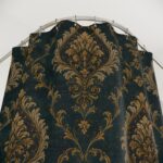 Victorian Damask Shower Curtain — Elegant Gold & Teal Bathroom Drapery