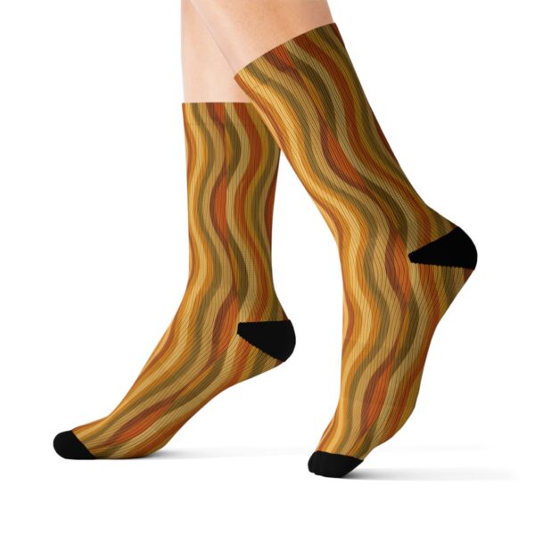 Autumn Waves Sublimation Socks — Retro Wavy Orange Fall Crew Socks