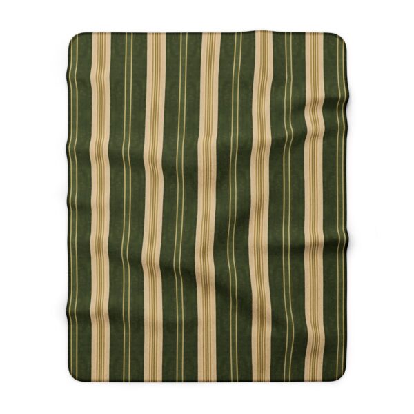 Green and Tan Striped Cozy Cabin Plaid Throw Sherpa Fleece Blanket