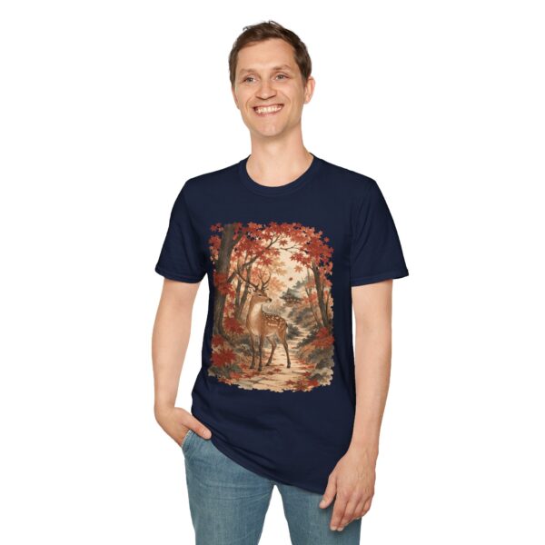 Autumn Deer Ukiyo-e T-Shirt — Rustic Fall Woodland Tee with Deer & Maple Leaves