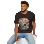 Crane Sunset T-Shirt — Vintage Japanese Ukiyo-e Landscape Tee