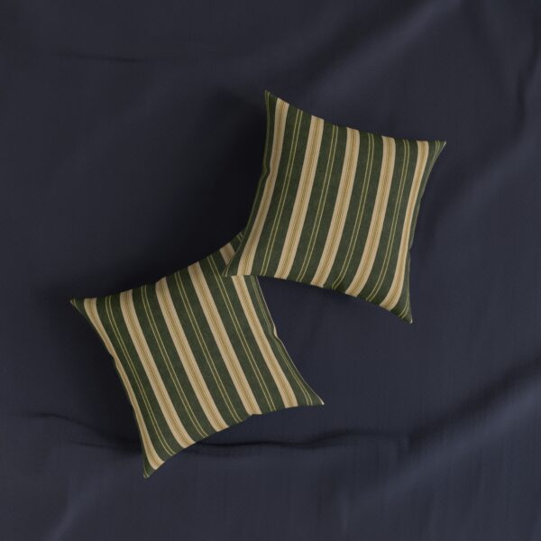 Green & Gold Striped Square Pillow — Classic Rustic Throw Cushion