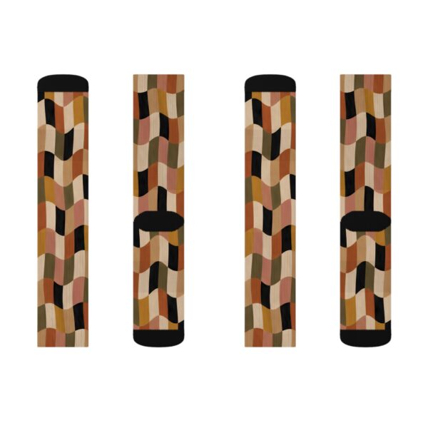Retro Patchwork Earth Tone Geometric Crew Socks
