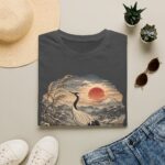 Crane Sunset T-Shirt — Vintage Japanese Ukiyo-e Landscape Tee