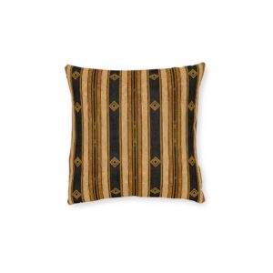 Gold Black Tribal Stripe Square Pillow | Geometric Boho Throw Pillow