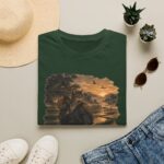 Samurai Cat Ukiyo-e T-Shirt — Sunrise Ronin in Rice Terraces