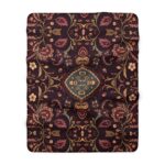 Vintage Floral Medallion Boho Paisley Sherpa Fleece Blanket