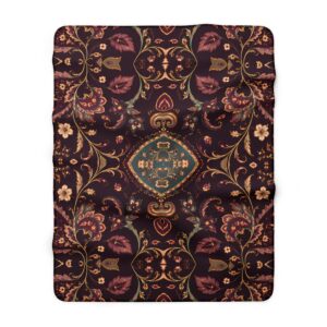Vintage Floral Medallion Boho Paisley Sherpa Fleece Blanket