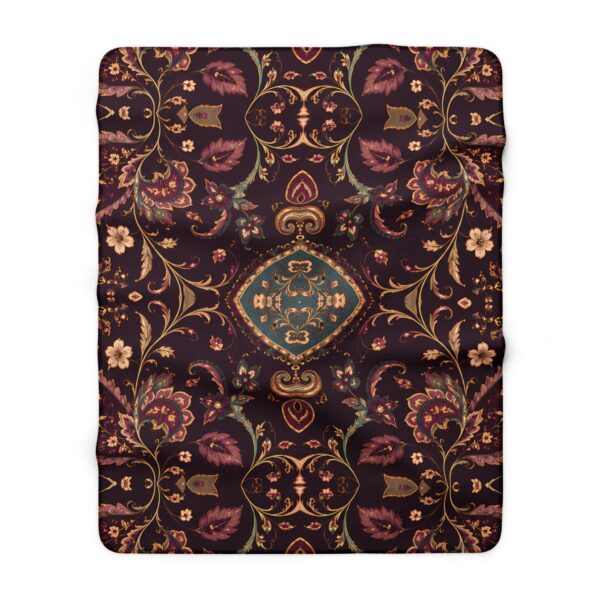 Vintage Floral Medallion Boho Paisley Sherpa Fleece Blanket