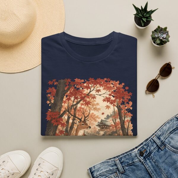 Autumn Deer Ukiyo-e T-Shirt — Rustic Fall Woodland Tee with Deer & Maple Leaves