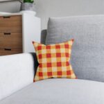 Autumn Plaid Square Pillow — Cozy Red & Mustard Buffalo Check Throw Cushion