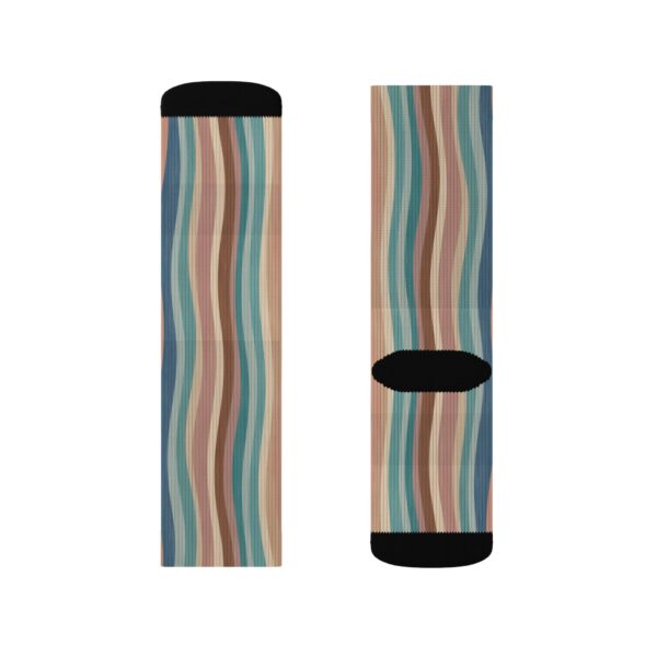 Earth-Tone Retro Wavy Stripe Sublimation Crew Socks