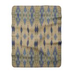 Blue Gold Geometric Diamond Pattern Sherpa Fleece Blanket | Aztec Inspired Throw