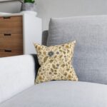 Vintage Floral Square Pillow — Blue & Mustard Cottage Throw Pillow