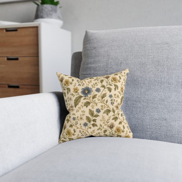 Vintage Floral Square Pillow — Blue & Mustard Cottage Throw Pillow