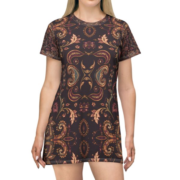 Vintage Paisley Pattern T-Shirt Dress | Boho Floral All-Over Print