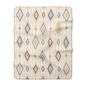 Southwestern Diamond Pattern Sherpa Fleece Blanket | Aztec Boho Neutral Throw