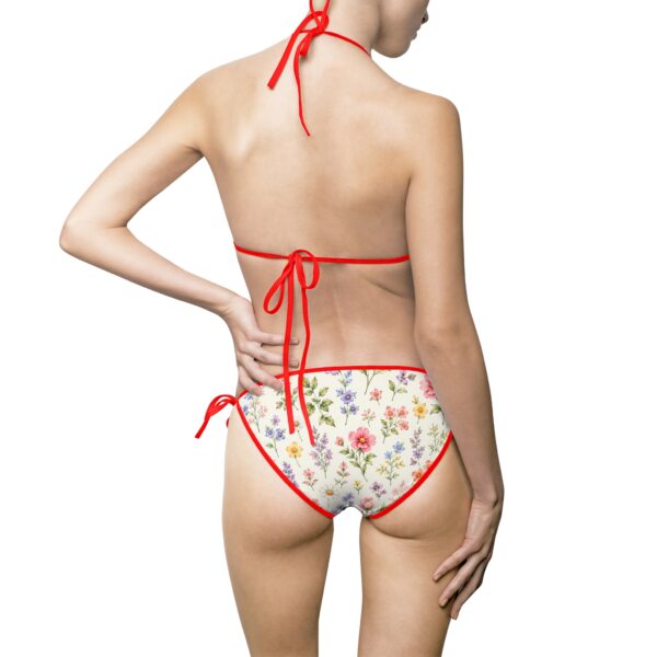 White Triangle Bikini with Subtle Floral Accent — Women's Tie-Side Swimsuit