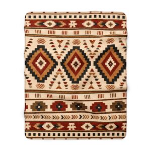 Southwestern Aztec Diamond Sherpa Fleece Blanket | Tribal Pattern Throw