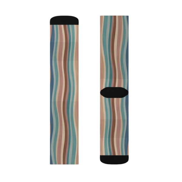 Earth-Tone Retro Wavy Stripe Sublimation Crew Socks