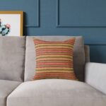 Rustic Red Orange Brown Striped Throw Pillow Square Poly Canvas Pillow