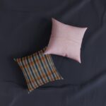 Autumn Plaid Pillow | Orange Blue Cream Square Throw Pillow
