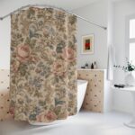 Vintage Floral Shower Curtain – Romantic Rose Damask Bathroom Decor