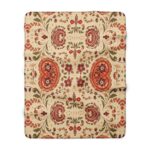Vintage Paisley Floral Sherpa Blanket | Boho Throw, Earth Tones