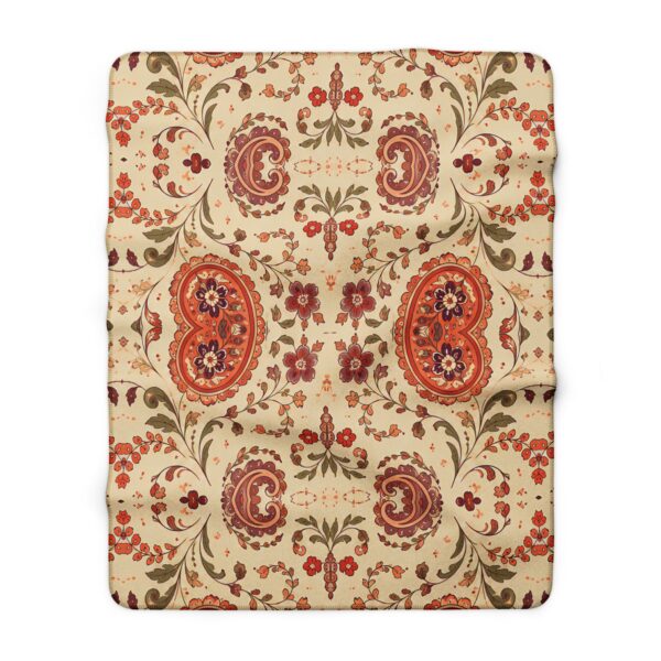 Vintage Paisley Floral Sherpa Blanket | Boho Throw, Earth Tones