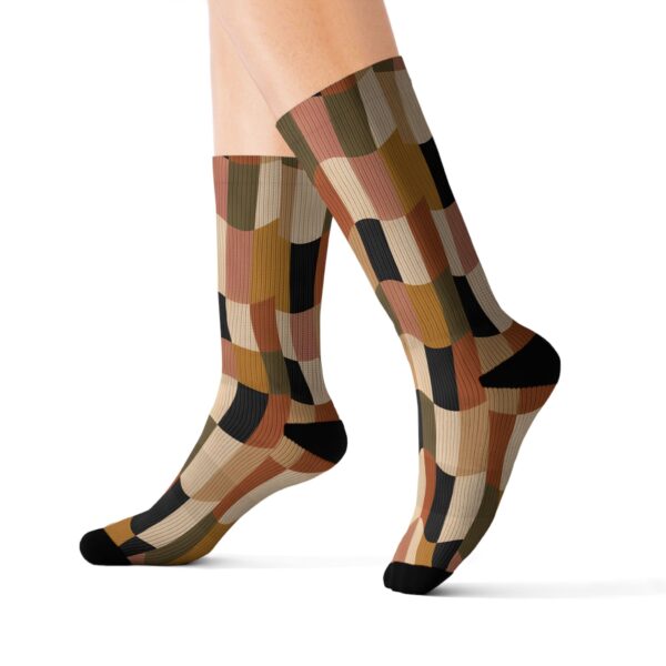 Retro Patchwork Earth Tone Geometric Crew Socks