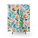 Beach Seashell Shower Curtain – Nautical Starfish & Seaweed Bathroom Decor