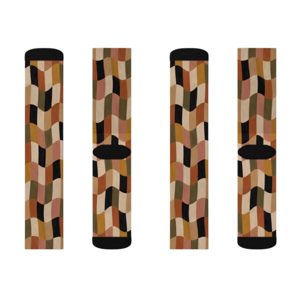 Retro Patchwork Earth Tone Geometric Crew Socks