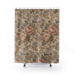Vintage Floral Shower Curtain – Romantic Rose Damask Bathroom Decor